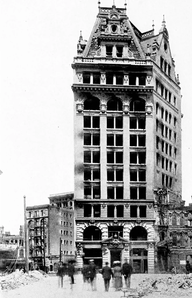An illustration from The San Francisco earthquake and fire; a brief history of the disaster; a presentation of facts and resulting phenomena, with special reference to the efficiency of building materials, lessons of the disaster, 1906, leaf 96