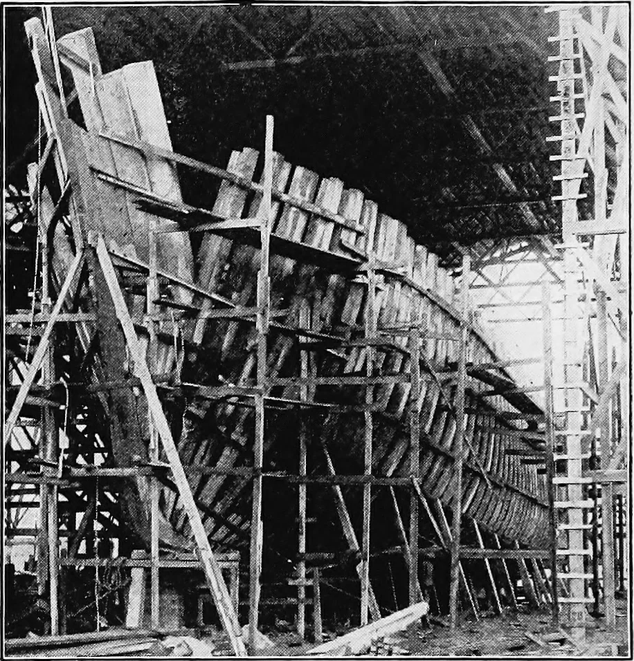An illustration from A practical course in wooden boat and ship building, the fundamental principles and practical methods described in detail, especially written for carpenters and other woodworkers who desire to engage in boat or ship building, and as a textbook for schools, 1918, leaf 143