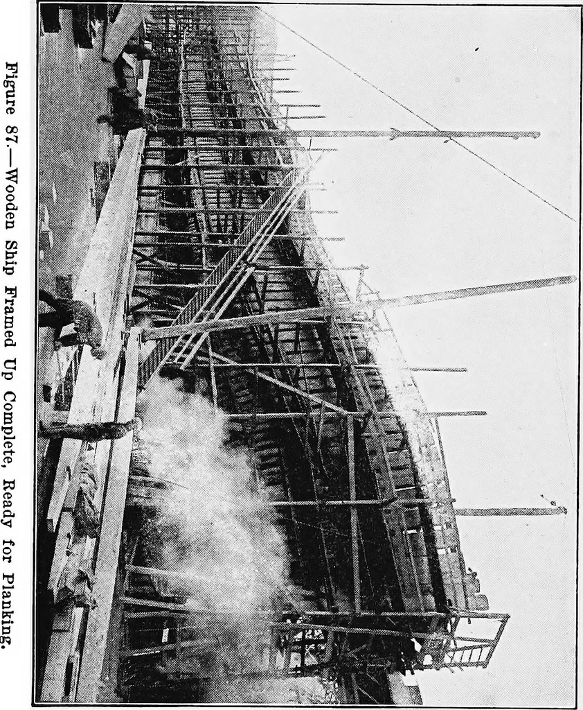 An illustration from A practical course in wooden boat and ship building, the fundamental principles and practical methods described in detail, especially written for carpenters and other woodworkers who desire to engage in boat or ship building, and as a textbook for schools, 1918, leaf 144