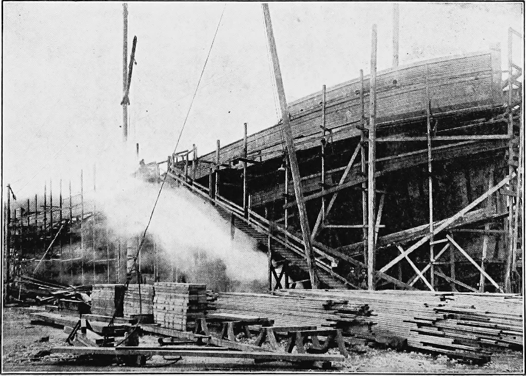 An illustration from A practical course in wooden boat and ship building, the fundamental principles and practical methods described in detail, especially written for carpenters and other woodworkers who desire to engage in boat or ship building, and as a textbook for schools, 1918, leaf 145