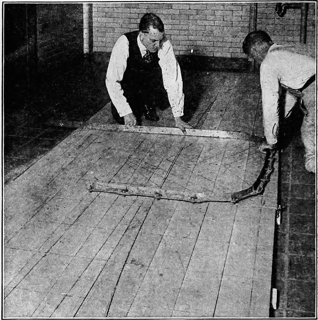 An illustration from A practical course in wooden boat and ship building, the fundamental principles and practical methods described in detail, especially written for carpenters and other woodworkers who desire to engage in boat or ship building, and as a textbook for schools, 1918, leaf 47