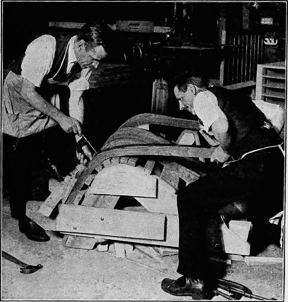 An illustration from A practical course in wooden boat and ship building, the fundamental principles and practical methods described in detail, especially written for carpenters and other woodworkers who desire to engage in boat or ship building, and as a textbook for schools, 1918, leaf 54