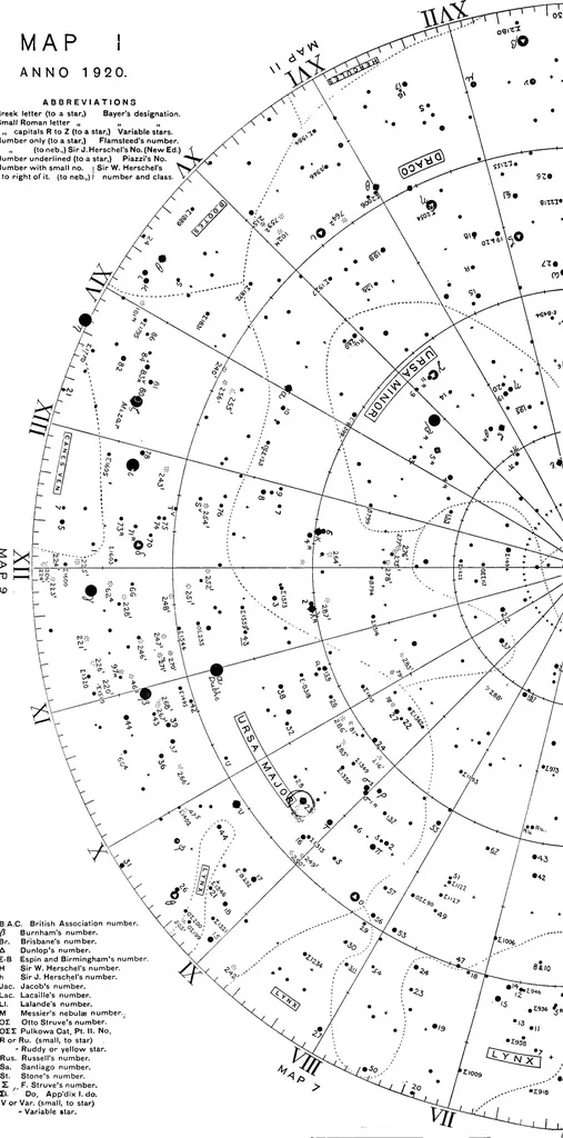 An illustration from A star atlas and telescopic handbook (epoch 1920) for students and amateurs, covering the whole star sphere, and showing over 7000 stars, nebulæ, and clusters; with short descriptive lists of objects suitable for small telescopes;, 1910, leaf 27