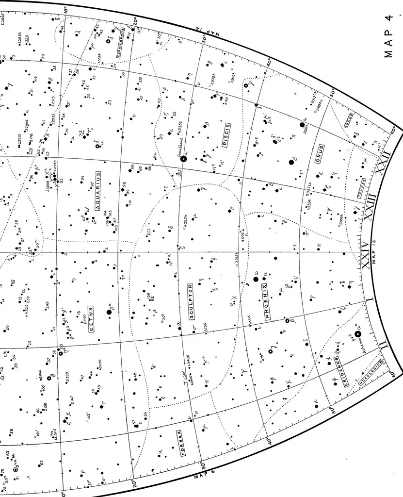 An illustration from A star atlas and telescopic handbook (epoch 1920) for students and amateurs, covering the whole star sphere, and showing over 7000 stars, nebulæ, and clusters; with short descriptive lists of objects suitable for small telescopes;, 1910, leaf 30
