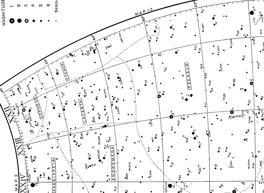 An illustration from A star atlas and telescopic handbook (epoch 1920) for students and amateurs, covering the whole star sphere, and showing over 7000 stars, nebulæ, and clusters; with short descriptive lists of objects suitable for small telescopes;, 1910, leaf 31