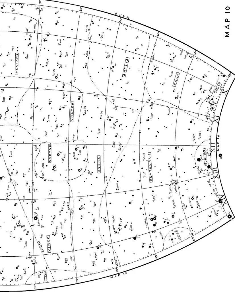 An illustration from A star atlas and telescopic handbook (epoch 1920) for students and amateurs, covering the whole star sphere, and showing over 7000 stars, nebulæ, and clusters; with short descriptive lists of objects suitable for small telescopes;, 1910, leaf 42