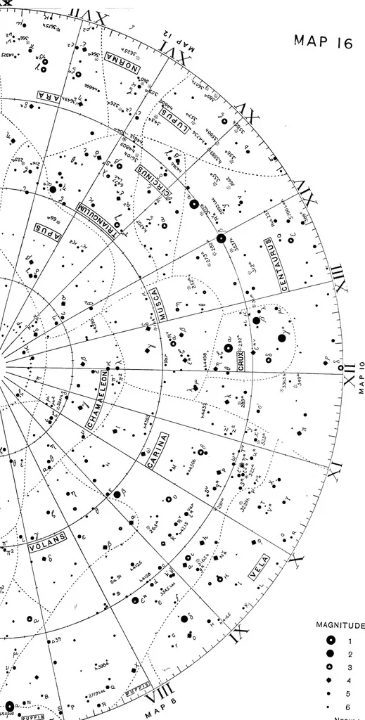 An illustration from A star atlas and telescopic handbook (epoch 1920) for students and amateurs, covering the whole star sphere, and showing over 7000 stars, nebulæ, and clusters; with short descriptive lists of objects suitable for small telescopes;, 1910, leaf 54