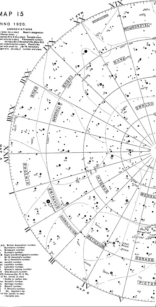 An illustration from A star atlas and telescopic handbook (epoch 1920) for students and amateurs, covering the whole star sphere, and showing over 7000 stars, nebulæ, and clusters; with short descriptive lists of objects suitable for small telescopes;, 1910, leaf 55