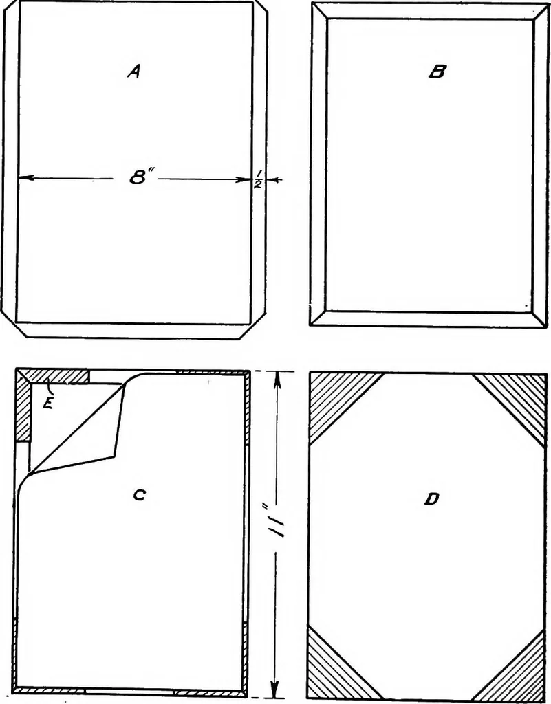 An illustration from Paper and cardboard construction. An analysis of the scope of paper and cardboard construction for primary grades of public schools ... Book problems, box problems, card problems, envelope problems, 1916, leaf 111