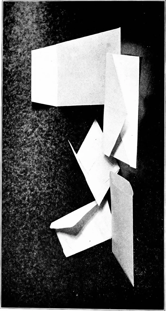 An illustration from Paper and cardboard construction. An analysis of the scope of paper and cardboard construction for primary grades of public schools ... Book problems, box problems, card problems, envelope problems, 1916, leaf 123