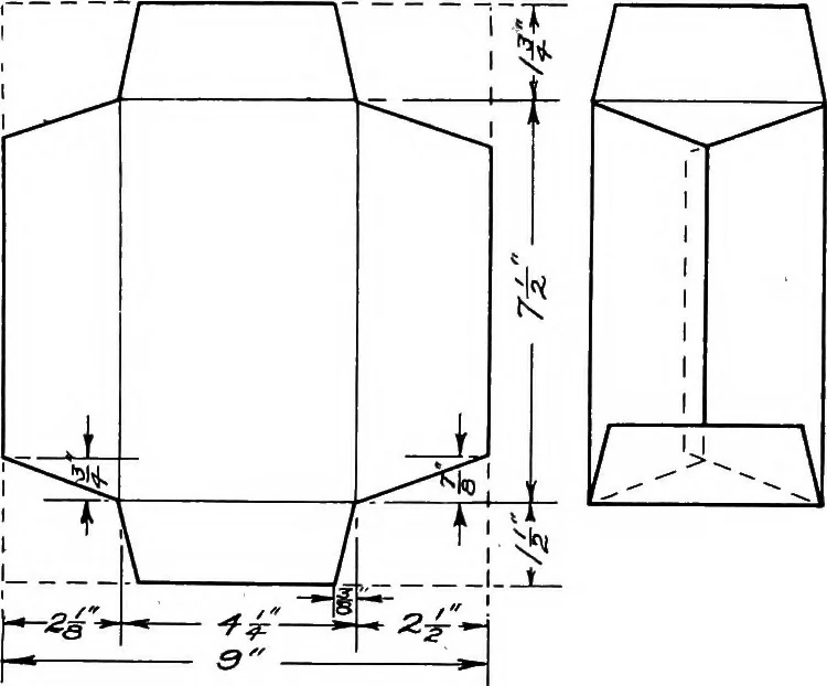 An illustration from Paper and cardboard construction. An analysis of the scope of paper and cardboard construction for primary grades of public schools ... Book problems, box problems, card problems, envelope problems, 1916, leaf 125