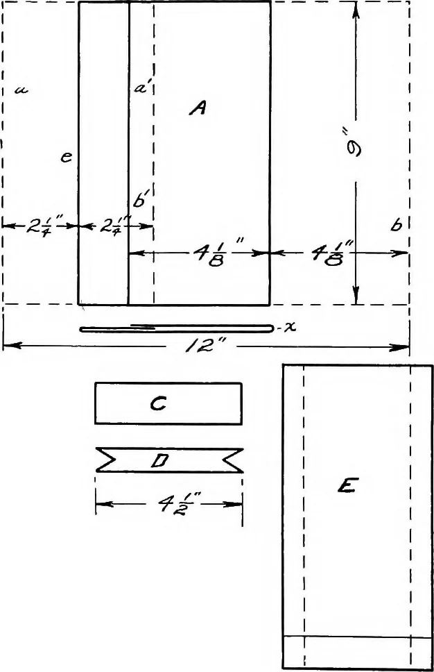 An illustration from Paper and cardboard construction. An analysis of the scope of paper and cardboard construction for primary grades of public schools ... Book problems, box problems, card problems, envelope problems, 1916, leaf 127