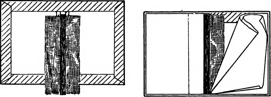 An illustration from Paper and cardboard construction. An analysis of the scope of paper and cardboard construction for primary grades of public schools ... Book problems, box problems, card problems, envelope problems, 1916, leaf 55