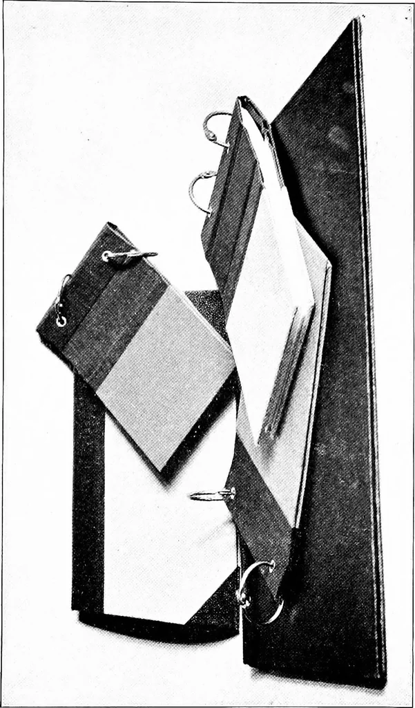 An illustration from Paper and cardboard construction. An analysis of the scope of paper and cardboard construction for primary grades of public schools ... Book problems, box problems, card problems, envelope problems, 1916, leaf 62