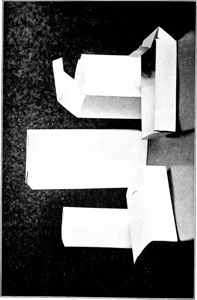 An illustration from Paper and cardboard construction. An analysis of the scope of paper and cardboard construction for primary grades of public schools ... Book problems, box problems, card problems, envelope problems, 1916, leaf 83