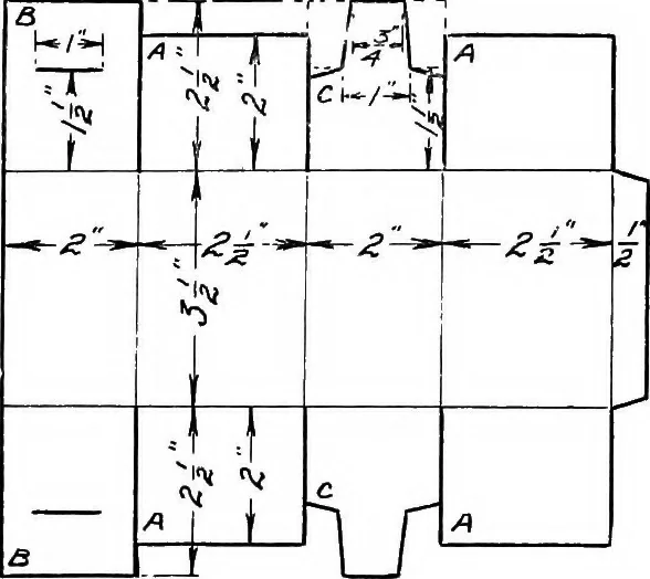 An illustration from Paper and cardboard construction. An analysis of the scope of paper and cardboard construction for primary grades of public schools ... Book problems, box problems, card problems, envelope problems, 1916, leaf 85