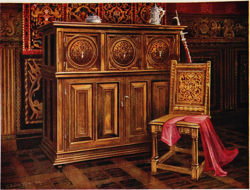 An illustration from The book of decorative furniture, its form, colour, & history, 1911, leaf 214
