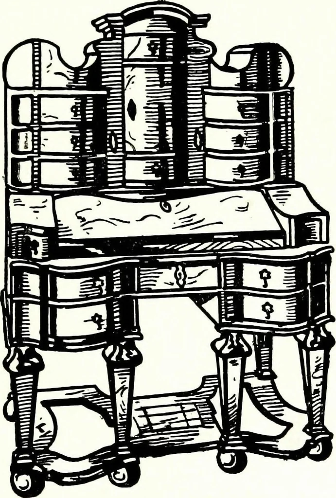 An illustration from The book of decorative furniture, its form, colour, & history, 1911, leaf 399