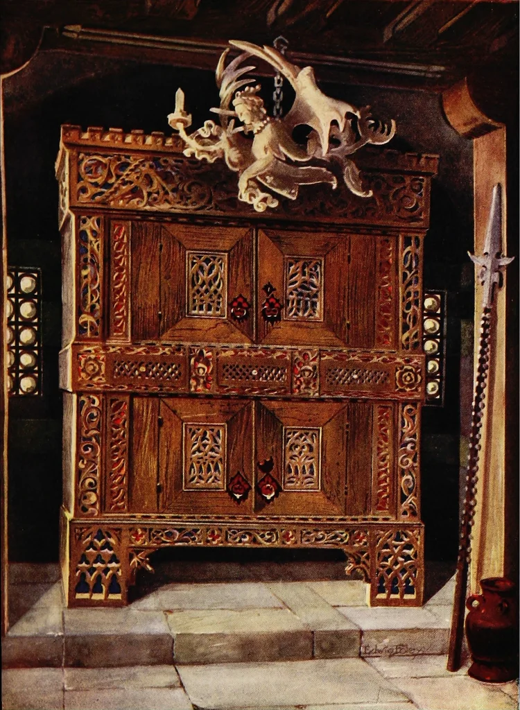 An illustration from The book of decorative furniture, its form, colour, & history, 1911, leaf 60