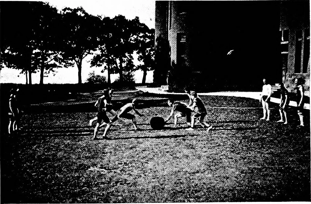 An illustration from Play, comprising games for the kindergarten, playground, schoolroom and college; how to coach and play girls' basket-ball, etc, 1918, leaf 106