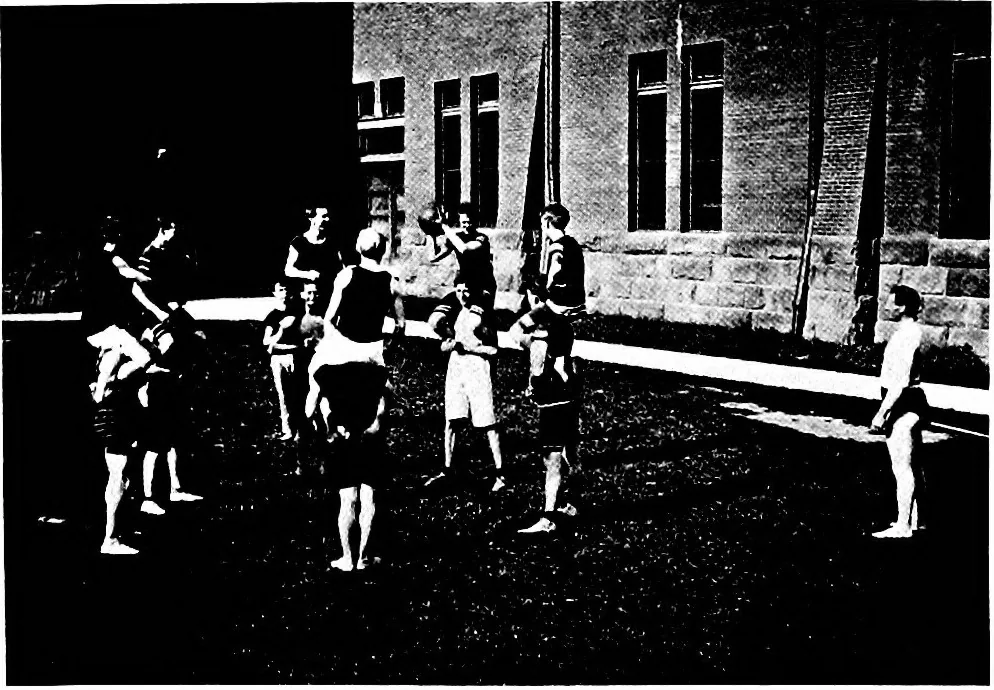An illustration from Play, comprising games for the kindergarten, playground, schoolroom and college; how to coach and play girls' basket-ball, etc, 1918, leaf 147