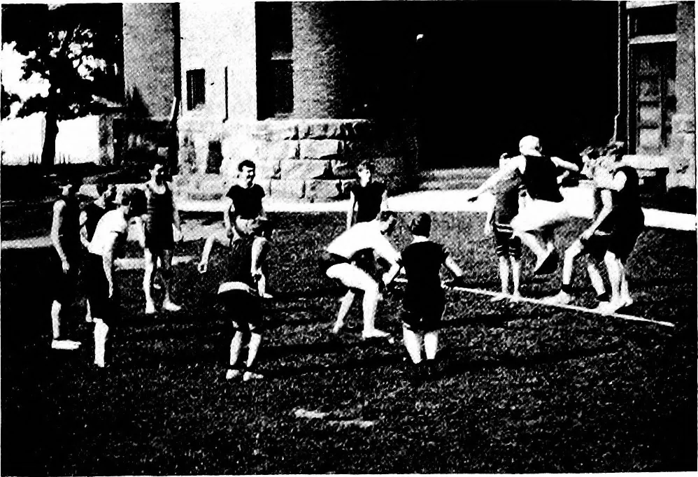 An illustration from Play, comprising games for the kindergarten, playground, schoolroom and college; how to coach and play girls' basket-ball, etc, 1918, leaf 147