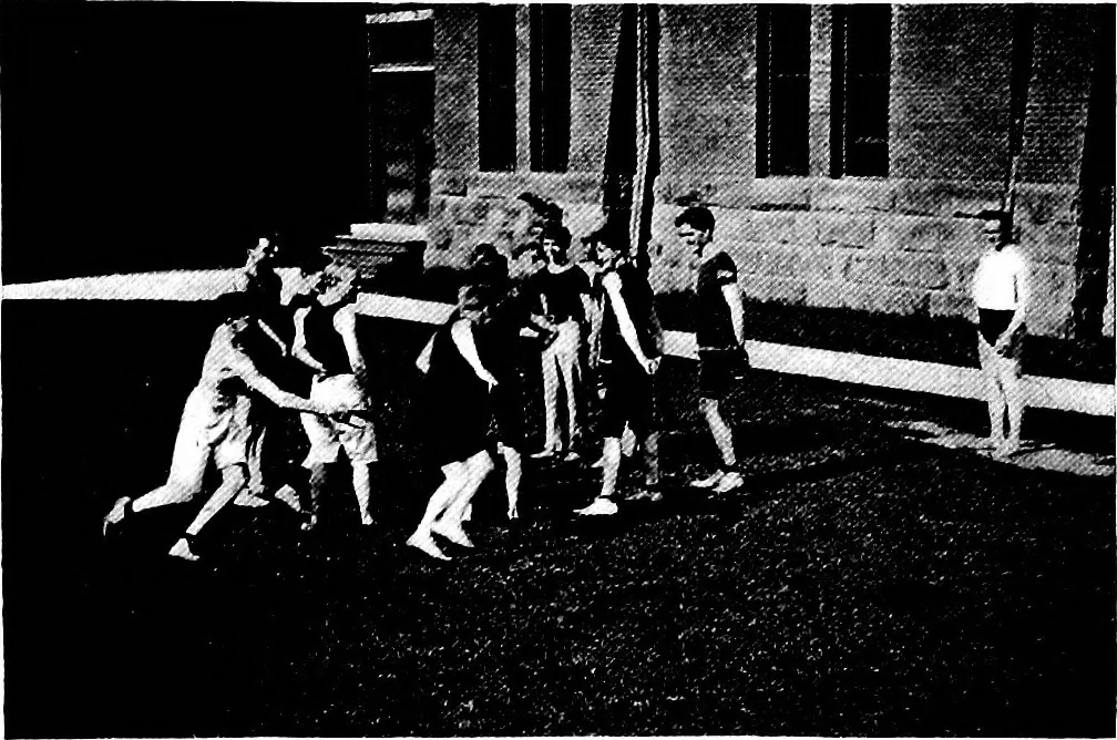 An illustration from Play, comprising games for the kindergarten, playground, schoolroom and college; how to coach and play girls' basket-ball, etc, 1918, leaf 170