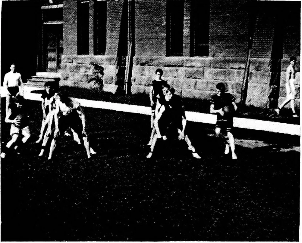 An illustration from Play, comprising games for the kindergarten, playground, schoolroom and college; how to coach and play girls' basket-ball, etc, 1918, leaf 171