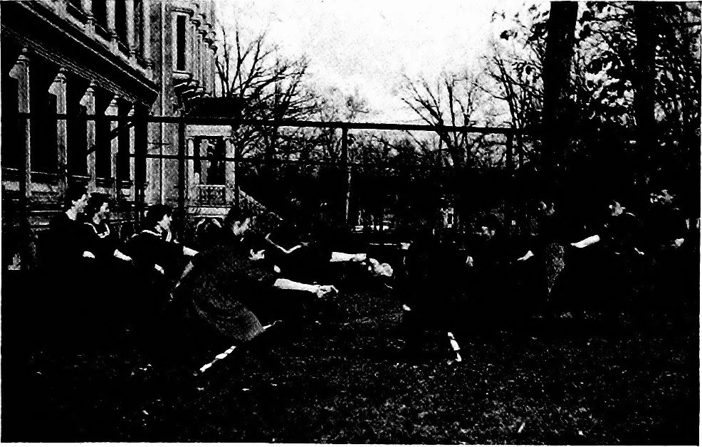 An illustration from Play, comprising games for the kindergarten, playground, schoolroom and college; how to coach and play girls' basket-ball, etc, 1918, leaf 201