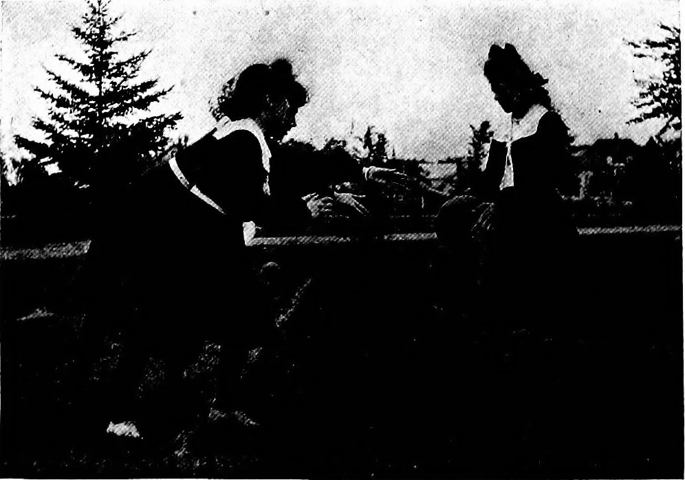 An illustration from Play, comprising games for the kindergarten, playground, schoolroom and college; how to coach and play girls' basket-ball, etc, 1918, leaf 253