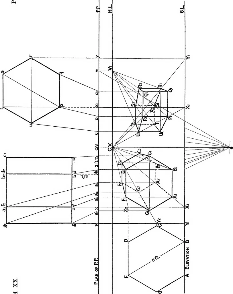 An illustration from Elementary perspective arranged to meet the requirements of architects, draughtmen, and students, 1913, leaf 53