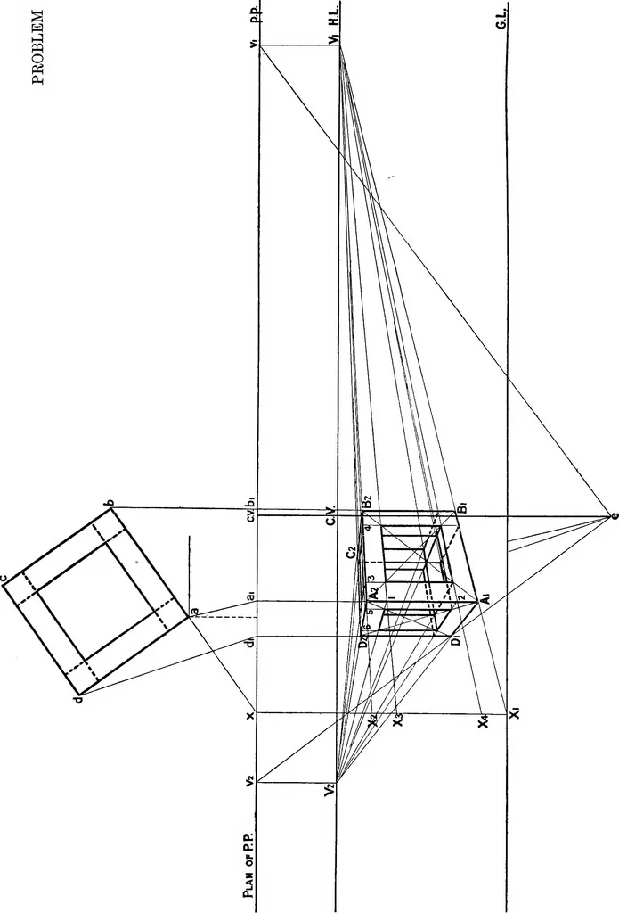 An illustration from Elementary perspective arranged to meet the requirements of architects, draughtmen, and students, 1913, leaf 59