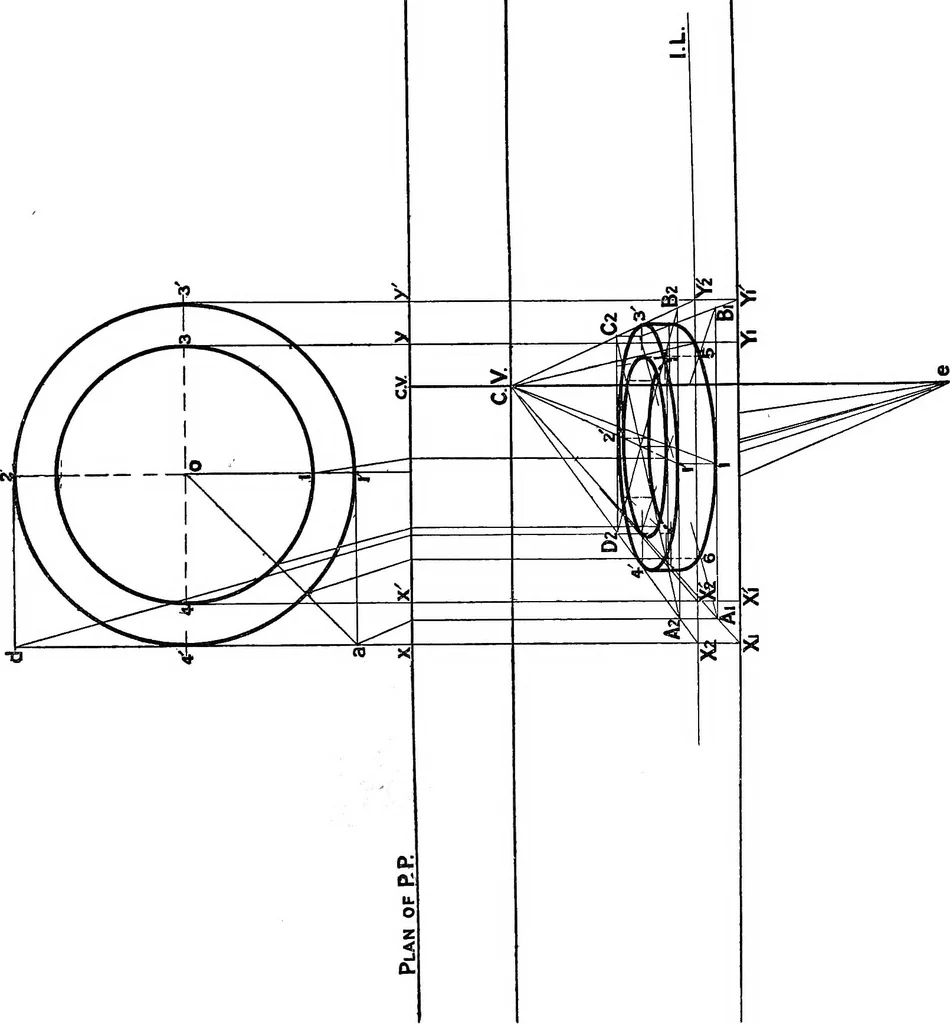 An illustration from Elementary perspective arranged to meet the requirements of architects, draughtmen, and students, 1913, leaf 69