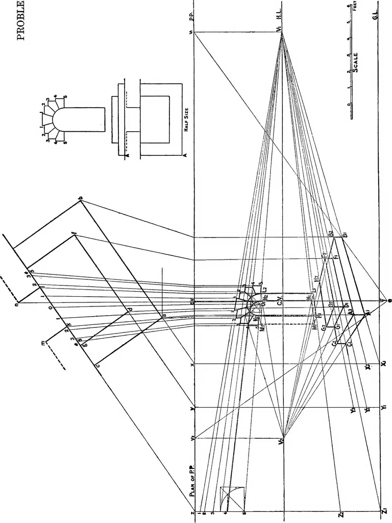 An illustration from Elementary perspective arranged to meet the requirements of architects, draughtmen, and students, 1913, leaf 85