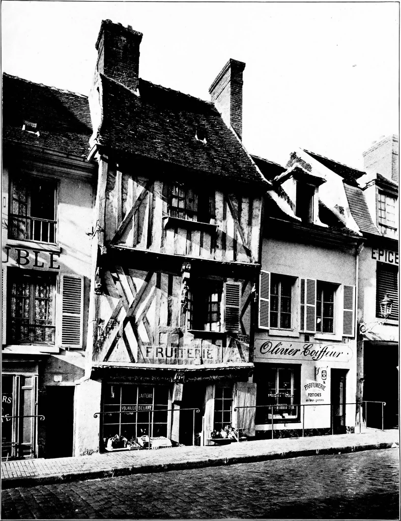 An illustration from Small French buildings; the architecture of town and country, comprising cottages, farmhouses, minor chateaux or manors with their farm groups, small town dwellings, and a few churches, 1921, leaf 112