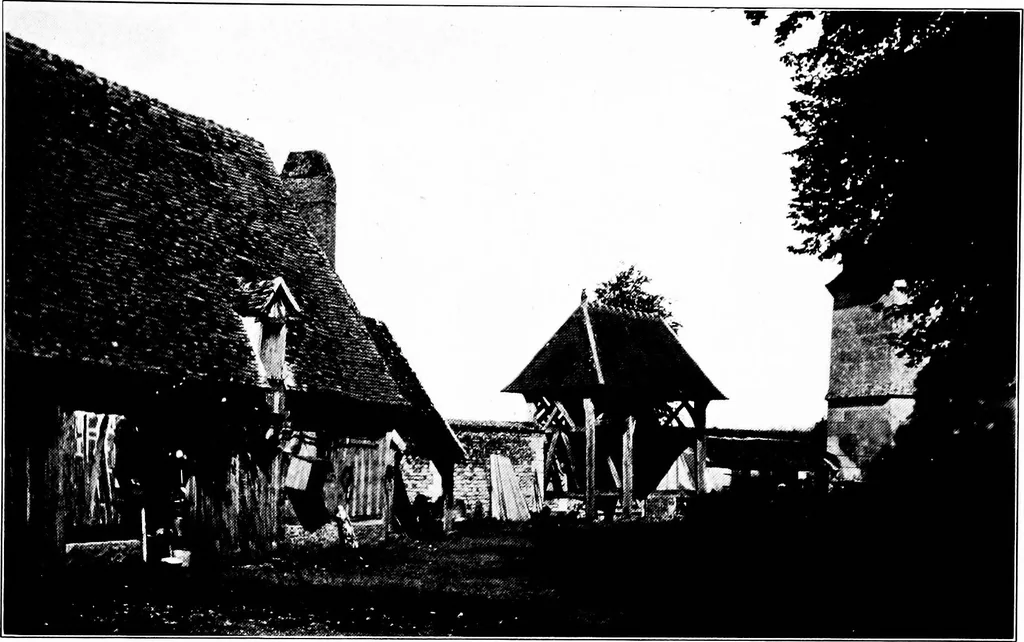 An illustration from Small French buildings; the architecture of town and country, comprising cottages, farmhouses, minor chateaux or manors with their farm groups, small town dwellings, and a few churches, 1921, leaf 190