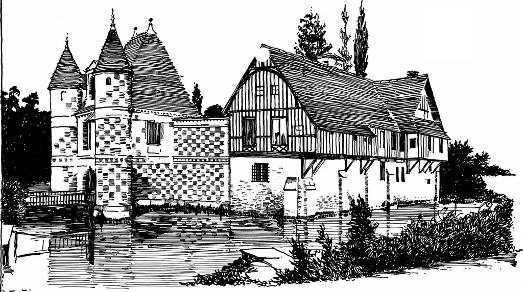 An illustration from Small French buildings; the architecture of town and country, comprising cottages, farmhouses, minor chateaux or manors with their farm groups, small town dwellings, and a few churches, 1921, leaf 208