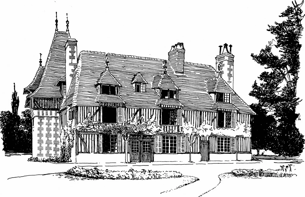 An illustration from Small French buildings; the architecture of town and country, comprising cottages, farmhouses, minor chateaux or manors with their farm groups, small town dwellings, and a few churches, 1921, leaf 210