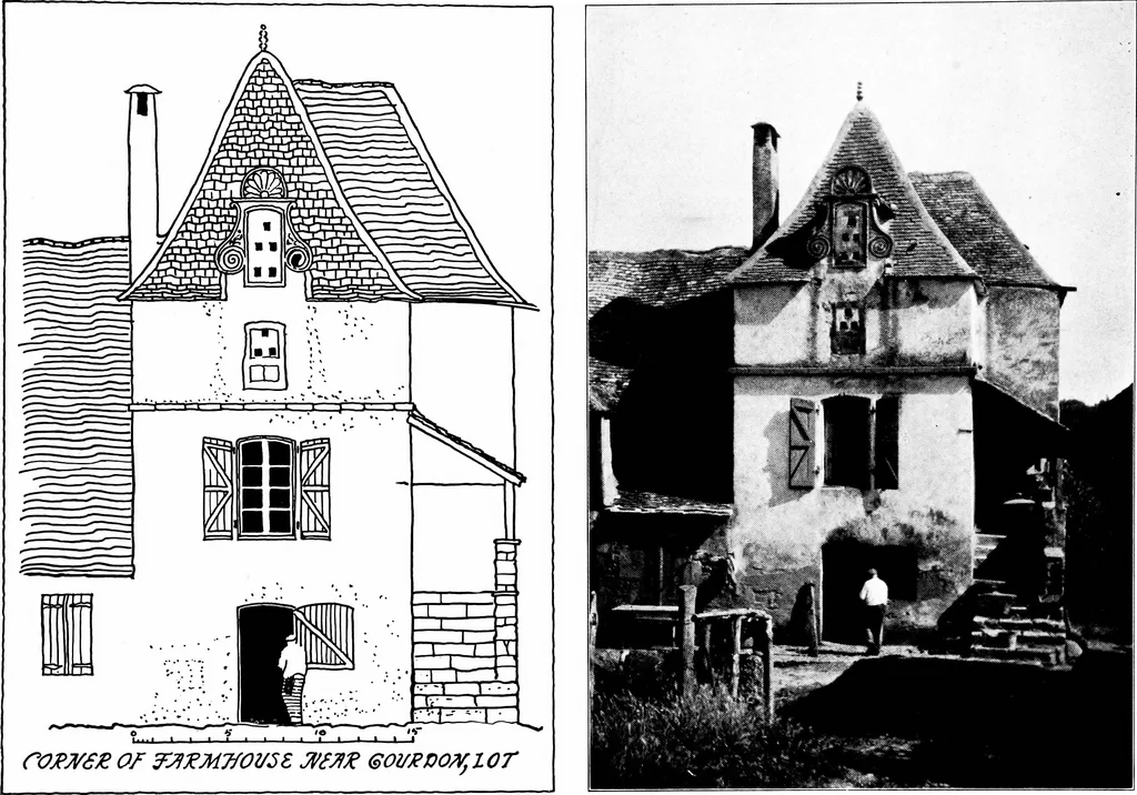 An illustration from Small French buildings; the architecture of town and country, comprising cottages, farmhouses, minor chateaux or manors with their farm groups, small town dwellings, and a few churches, 1921, leaf 230