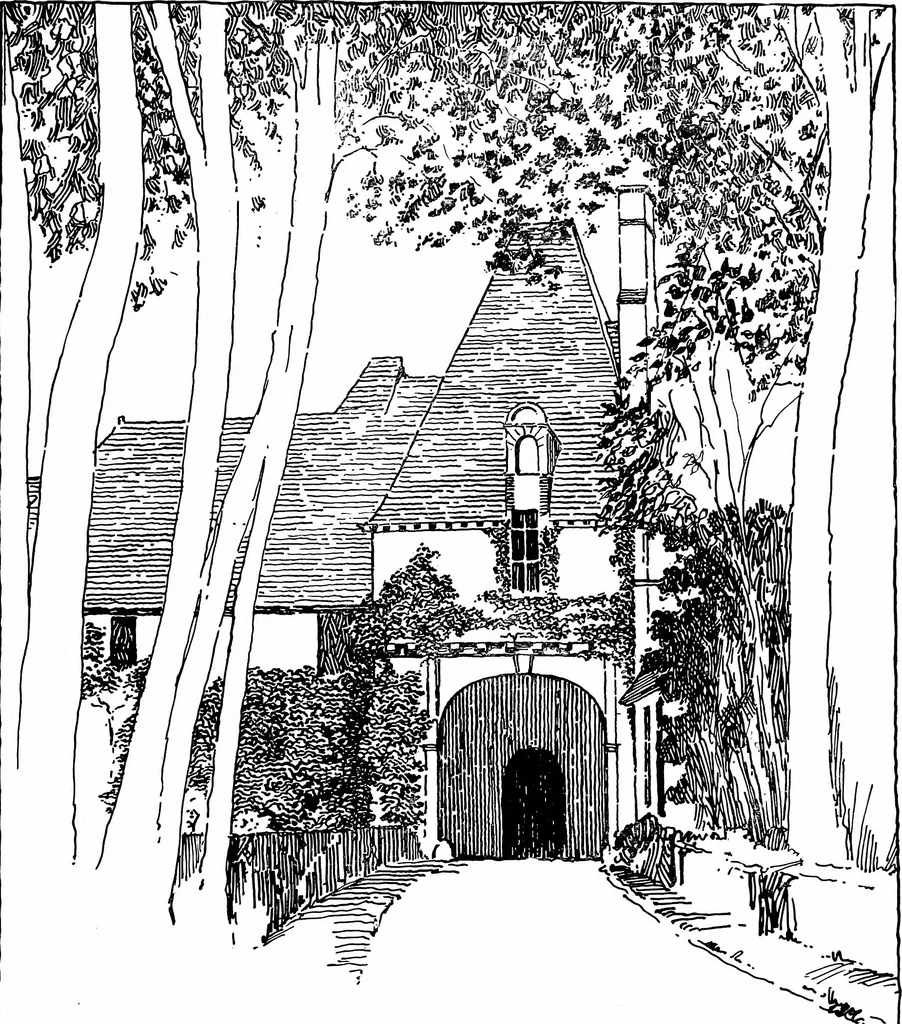An illustration from Small French buildings; the architecture of town and country, comprising cottages, farmhouses, minor chateaux or manors with their farm groups, small town dwellings, and a few churches, 1921, leaf 240