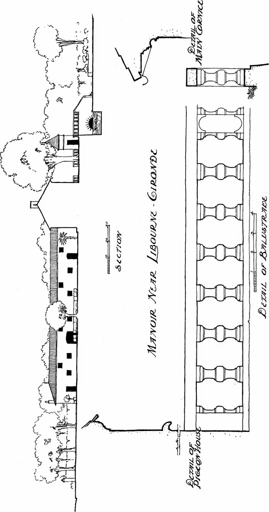 An illustration from Small French buildings; the architecture of town and country, comprising cottages, farmhouses, minor chateaux or manors with their farm groups, small town dwellings, and a few churches, 1921, leaf 250