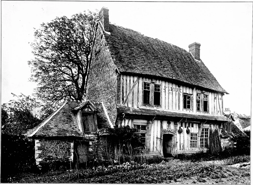 An illustration from Small French buildings; the architecture of town and country, comprising cottages, farmhouses, minor chateaux or manors with their farm groups, small town dwellings, and a few churches, 1921, leaf 52
