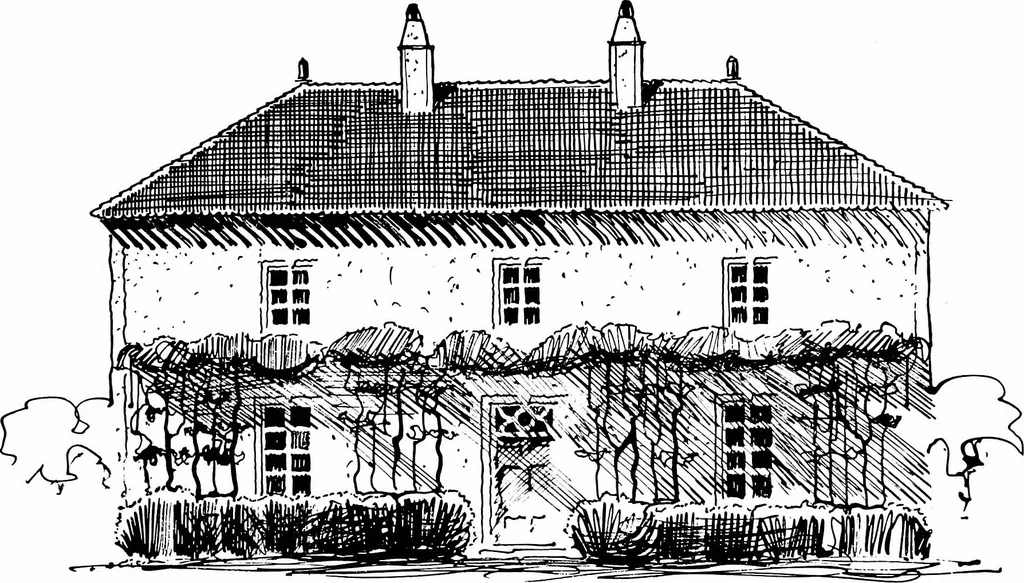 An illustration from Small French buildings; the architecture of town and country, comprising cottages, farmhouses, minor chateaux or manors with their farm groups, small town dwellings, and a few churches, 1921, leaf 74