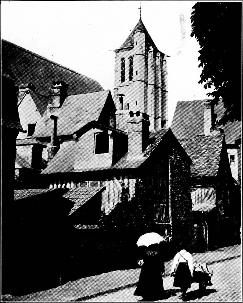 An illustration from Small French buildings; the architecture of town and country, comprising cottages, farmhouses, minor chateaux or manors with their farm groups, small town dwellings, and a few churches, 1921, leaf 90