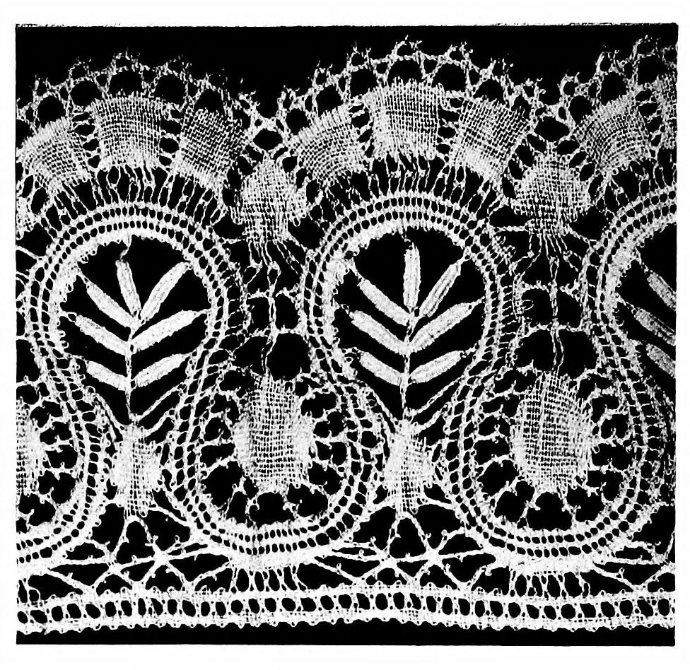 An illustration from The romance of the lace pillow; being the history of lace-making in Bucks, Beds, Northants and neighbouring counties, together with some account of the lace industries of Devon and Ireland, 1919, leaf 225