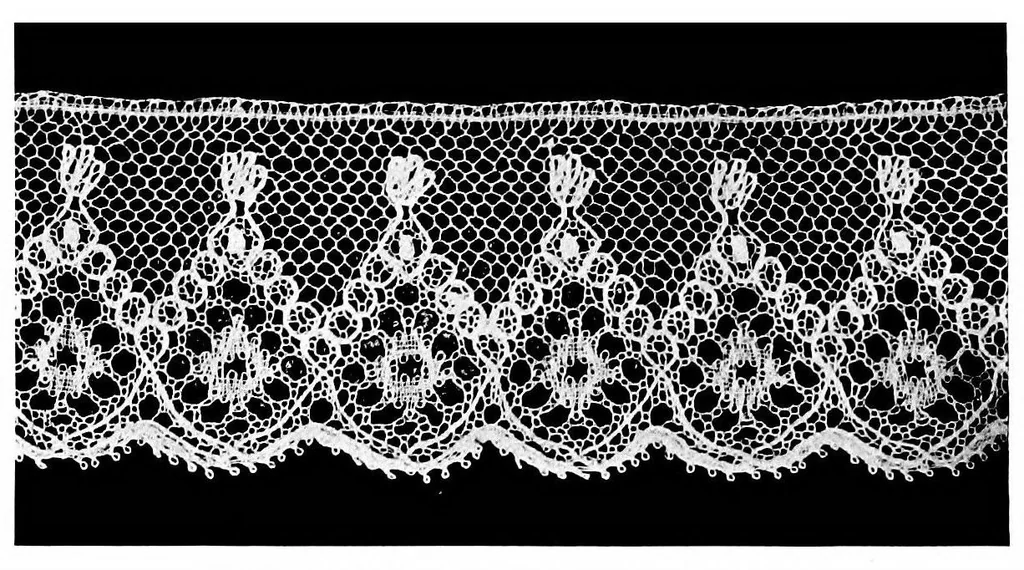 An illustration from The romance of the lace pillow; being the history of lace-making in Bucks, Beds, Northants and neighbouring counties, together with some account of the lace industries of Devon and Ireland, 1919, leaf 266