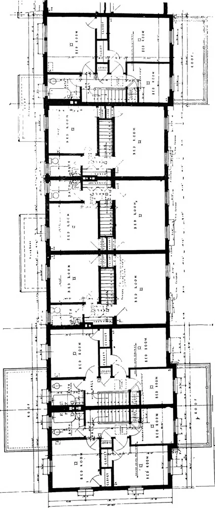 An illustration from The housing book; containing photographic reproductions, with floor plans of workingmen's homes. One and two family houses of frame, brick, stucco and concrete construction; also four, six and nine family apartments. Showing single houses, groups and developments that have been built in various parts of the United States, 1919, leaf 100