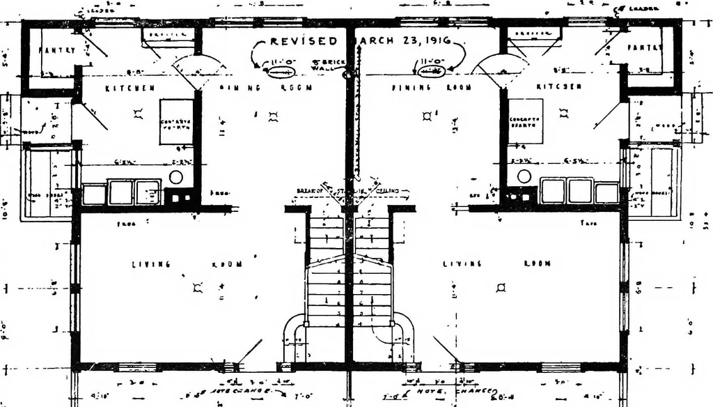 An illustration from The housing book; containing photographic reproductions, with floor plans of workingmen's homes. One and two family houses of frame, brick, stucco and concrete construction; also four, six and nine family apartments. Showing single houses, groups and developments that have been built in various parts of the United States, 1919, leaf 103