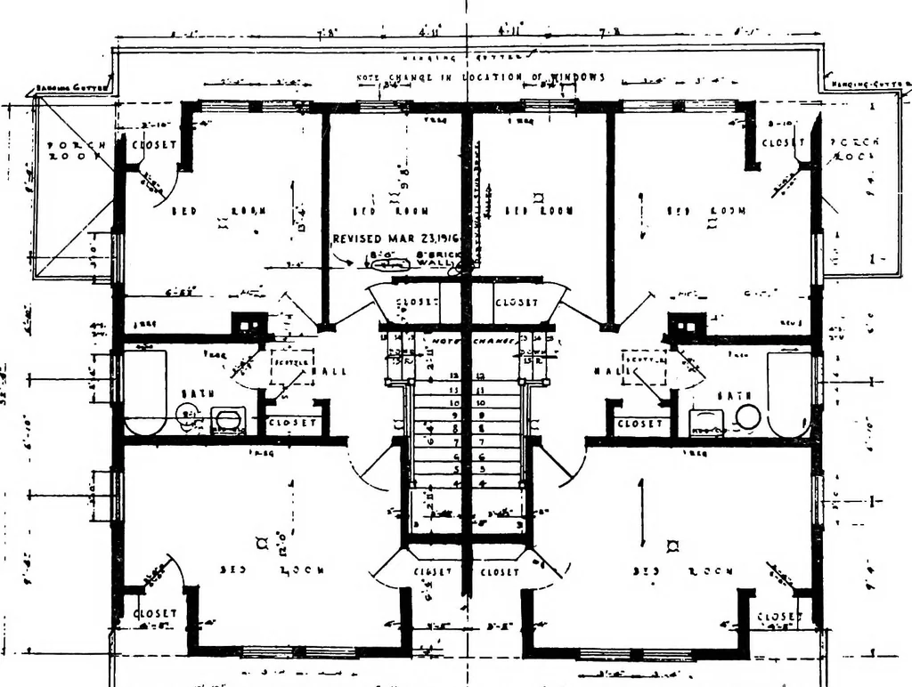An illustration from The housing book; containing photographic reproductions, with floor plans of workingmen's homes. One and two family houses of frame, brick, stucco and concrete construction; also four, six and nine family apartments. Showing single houses, groups and developments that have been built in various parts of the United States, 1919, leaf 103