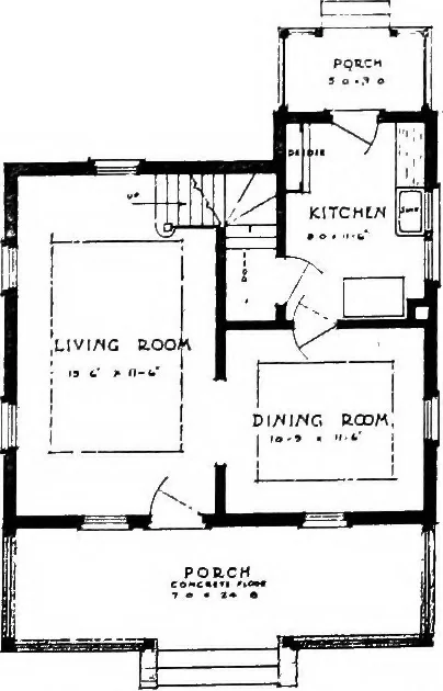 An illustration from The housing book; containing photographic reproductions, with floor plans of workingmen's homes. One and two family houses of frame, brick, stucco and concrete construction; also four, six and nine family apartments. Showing single houses, groups and developments that have been built in various parts of the United States, 1919, leaf 108